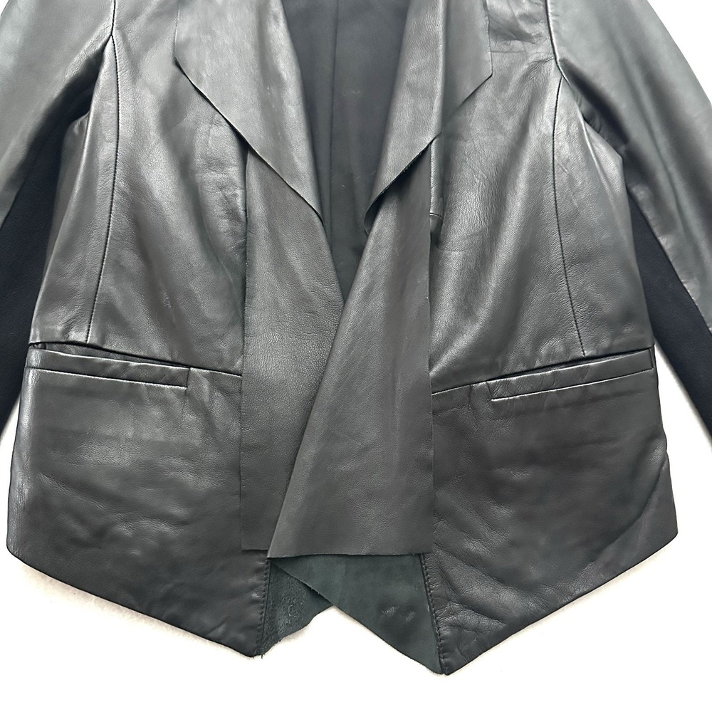 Trouve‎ Raw Edge M Medium Black Soft Leather Moto Jacket Waterfall Open Front - Picture 4 of 12